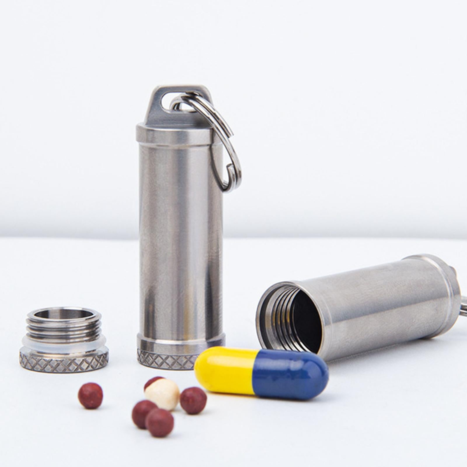 Pill Box Waterproof Metal Pill Case Keychain Carrier for Camping Travelling