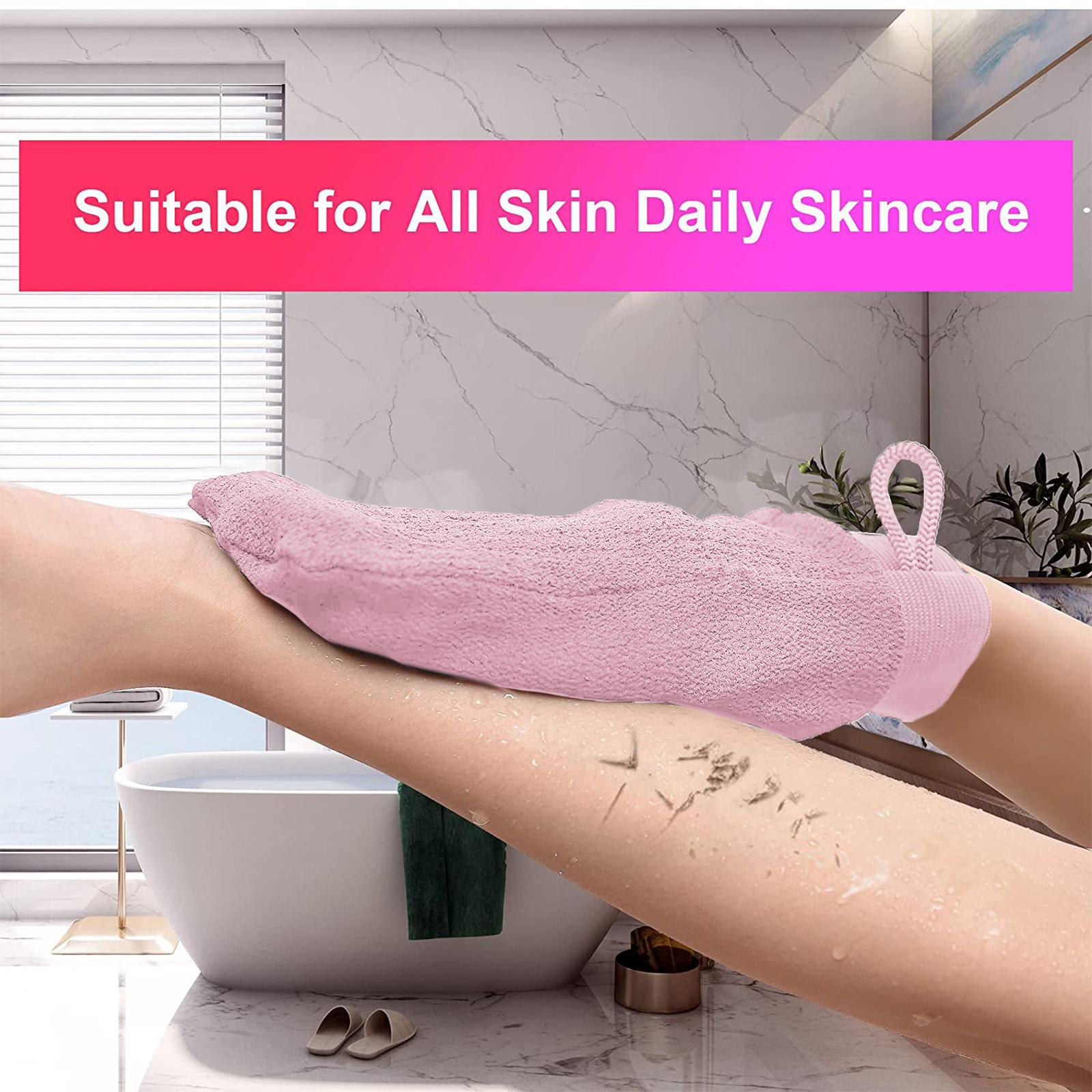 Bath Glove Scrubbing Gloves Body Scrub Double Sided Gentle leg Body Neck Pink