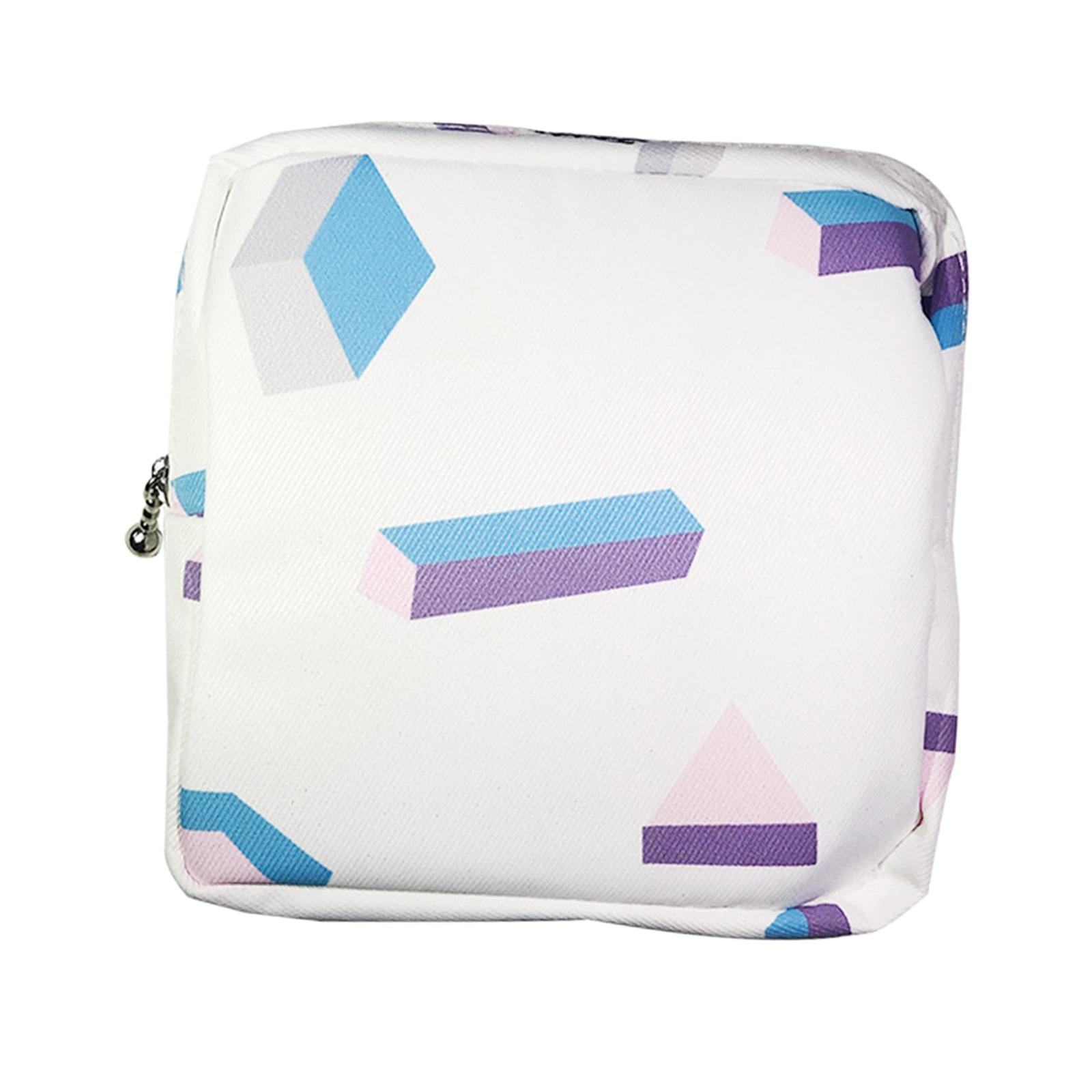 Washable Sanitary Napkin Storage Bag Toiletry Pouch Nursing Girls Ladies white geometric