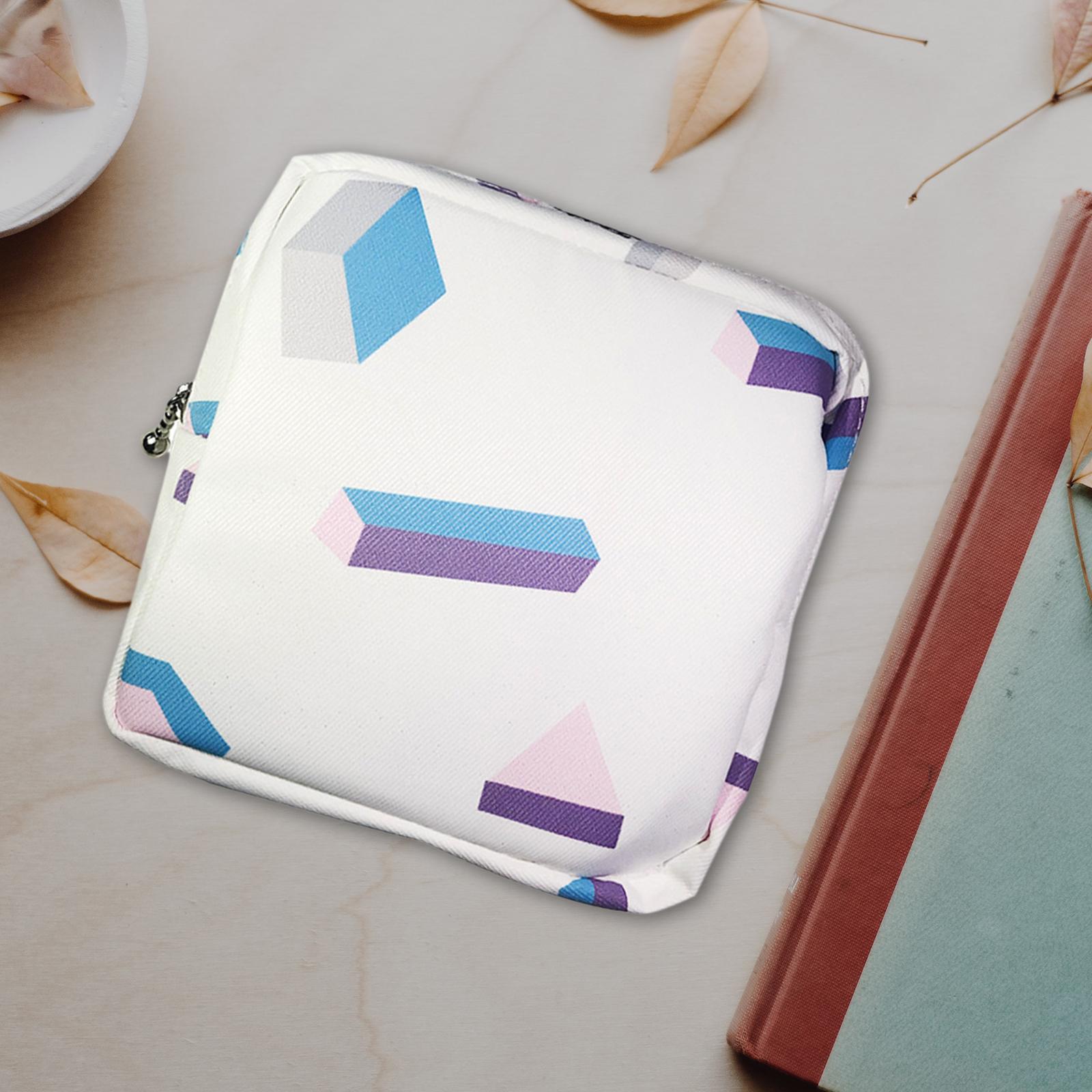 Washable Sanitary Napkin Storage Bag Toiletry Pouch Nursing Girls Ladies white geometric