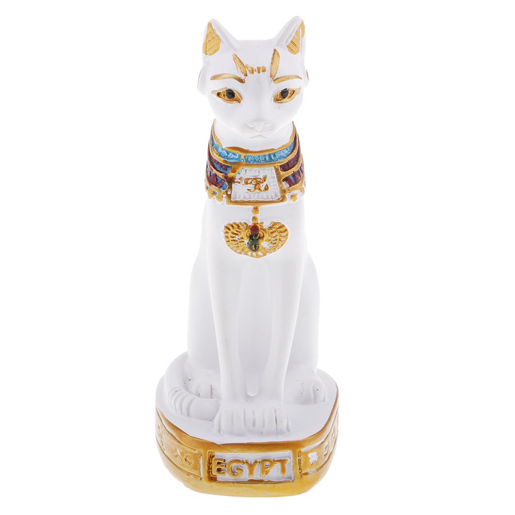 Resin Egyptian Cat Goddess Bast Bastet Statue Sculpture Home Decoration White