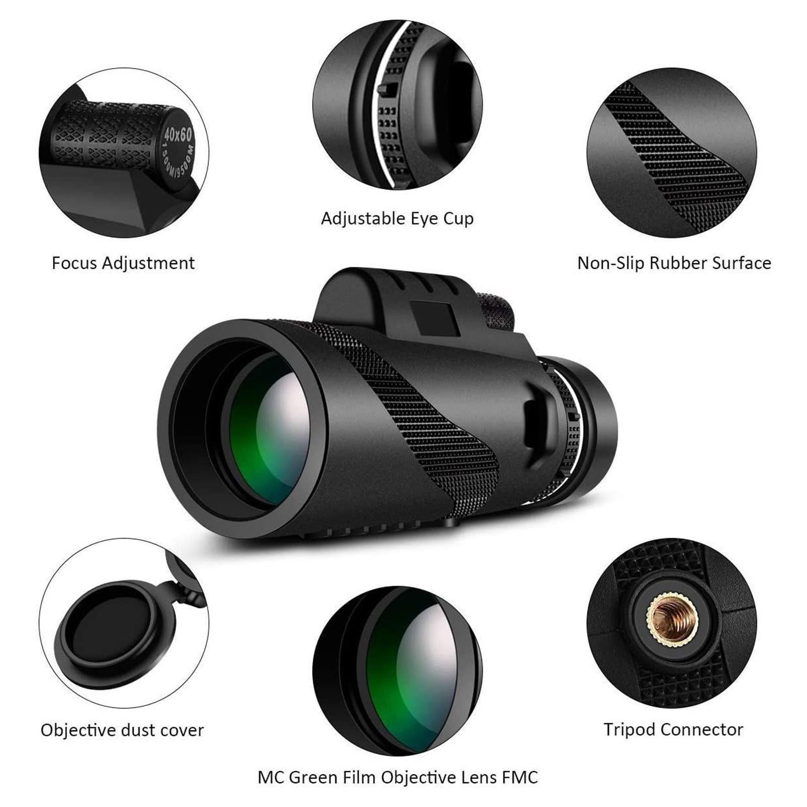 Shockproof Monoculars Telescope 40x60 HD with Tripod Adapter Low Light