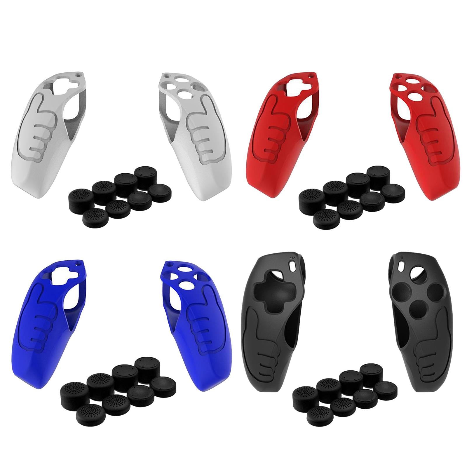 Handle Grip Protective Cover w/Thumb Grips Set Kit for PS5 Controller White