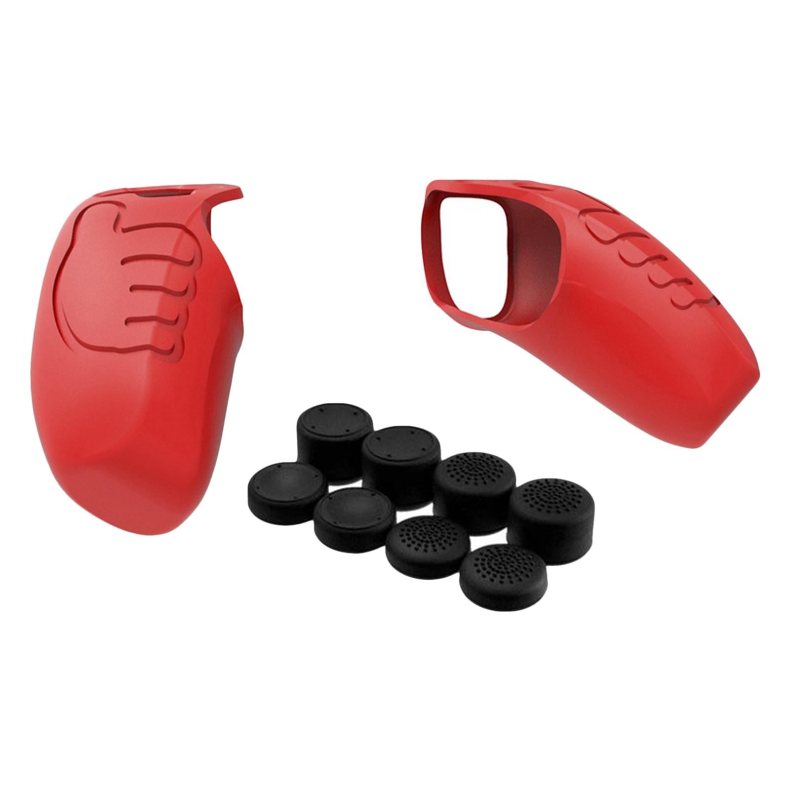 Handle Grip Protective Cover w/Thumb Grips Set Kit for PS5 Controller Red