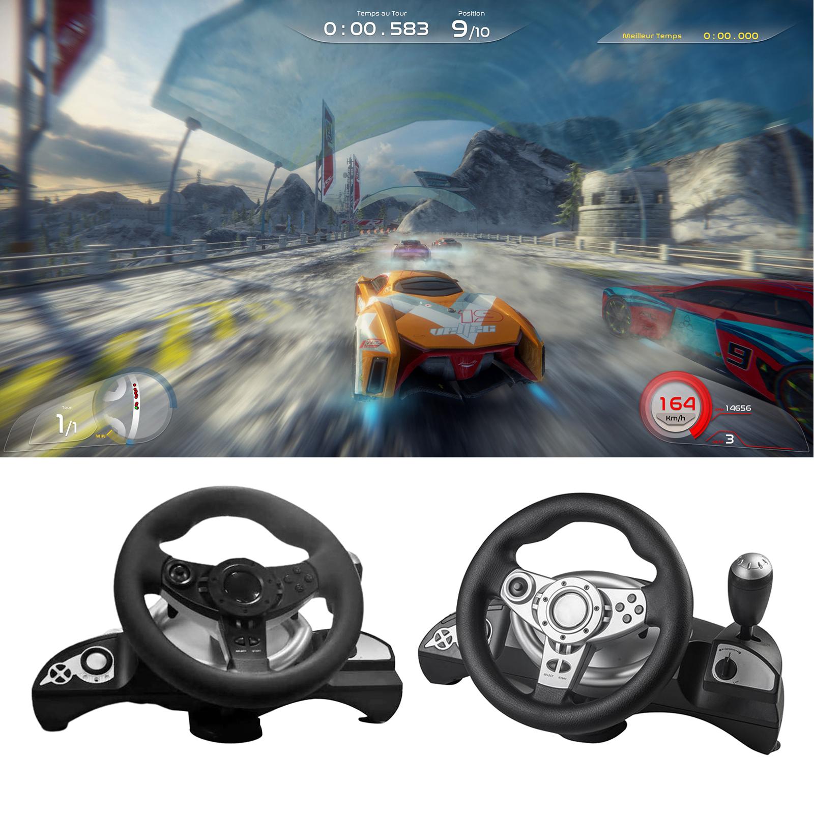 Racing Gaming Steering Wheel Pedal Kit Simulator for PS3/PS2/PC Black