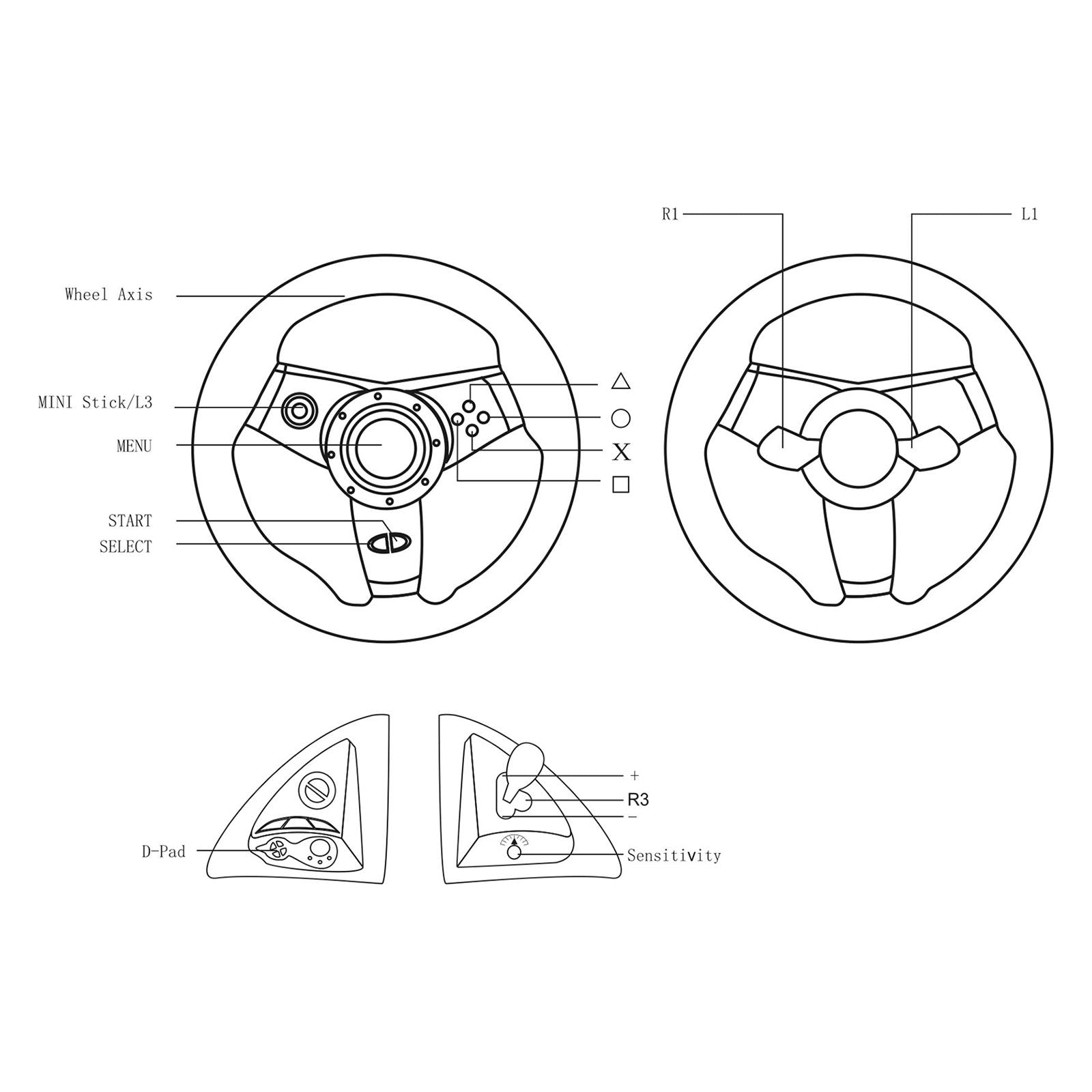 Racing Gaming Steering Wheel Pedal Kit Simulator for PS3/PS2/PC Silver Black