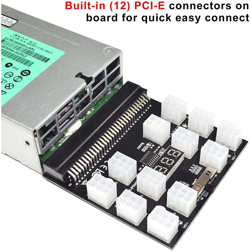 PCI-E 12V 64Pin to 12x 6Pin Breakout Board for HP 1200W 750W PSU GPU Mining