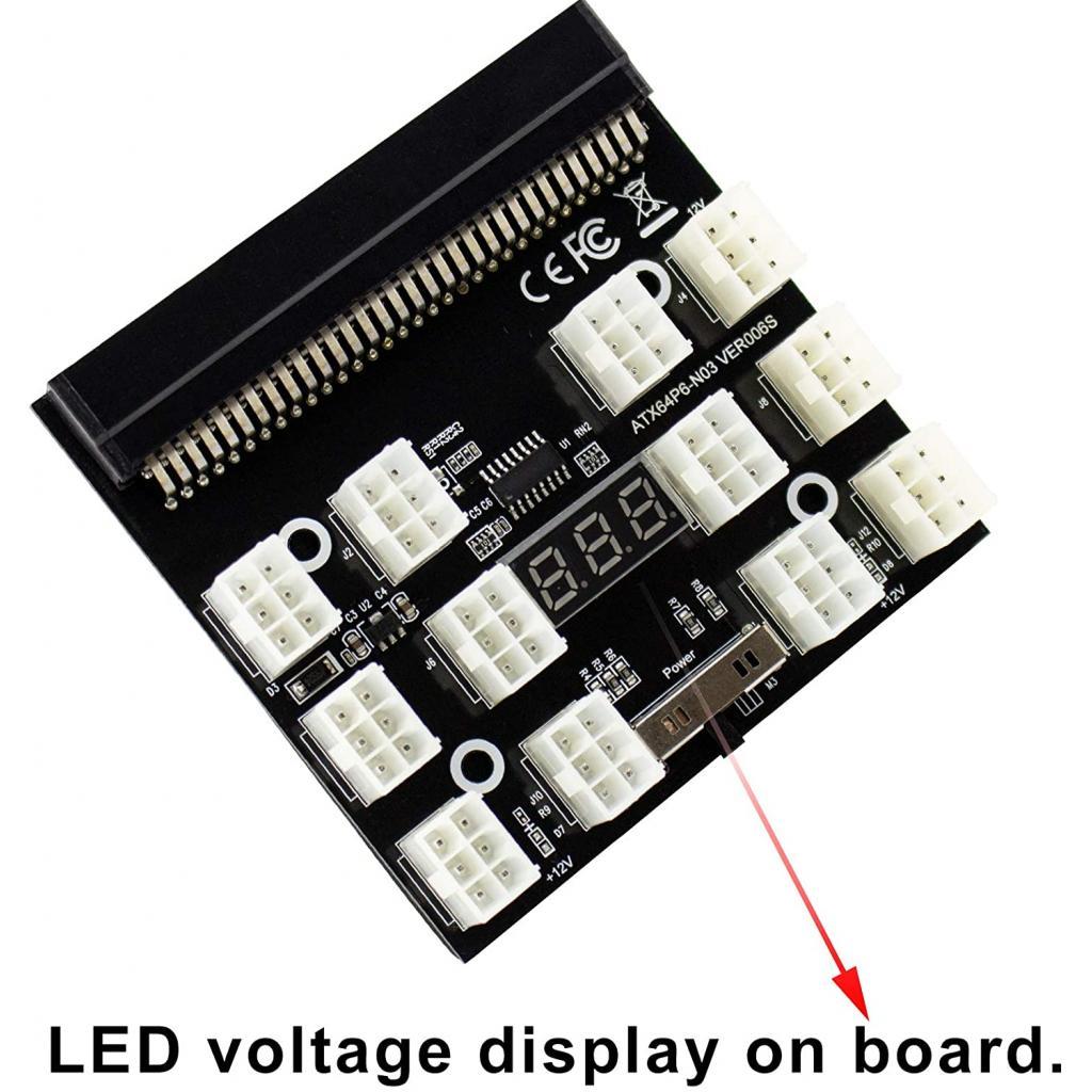 PCI-E 12V 64Pin to 12x 6Pin Breakout Board for HP 1200W 750W PSU GPU Mining