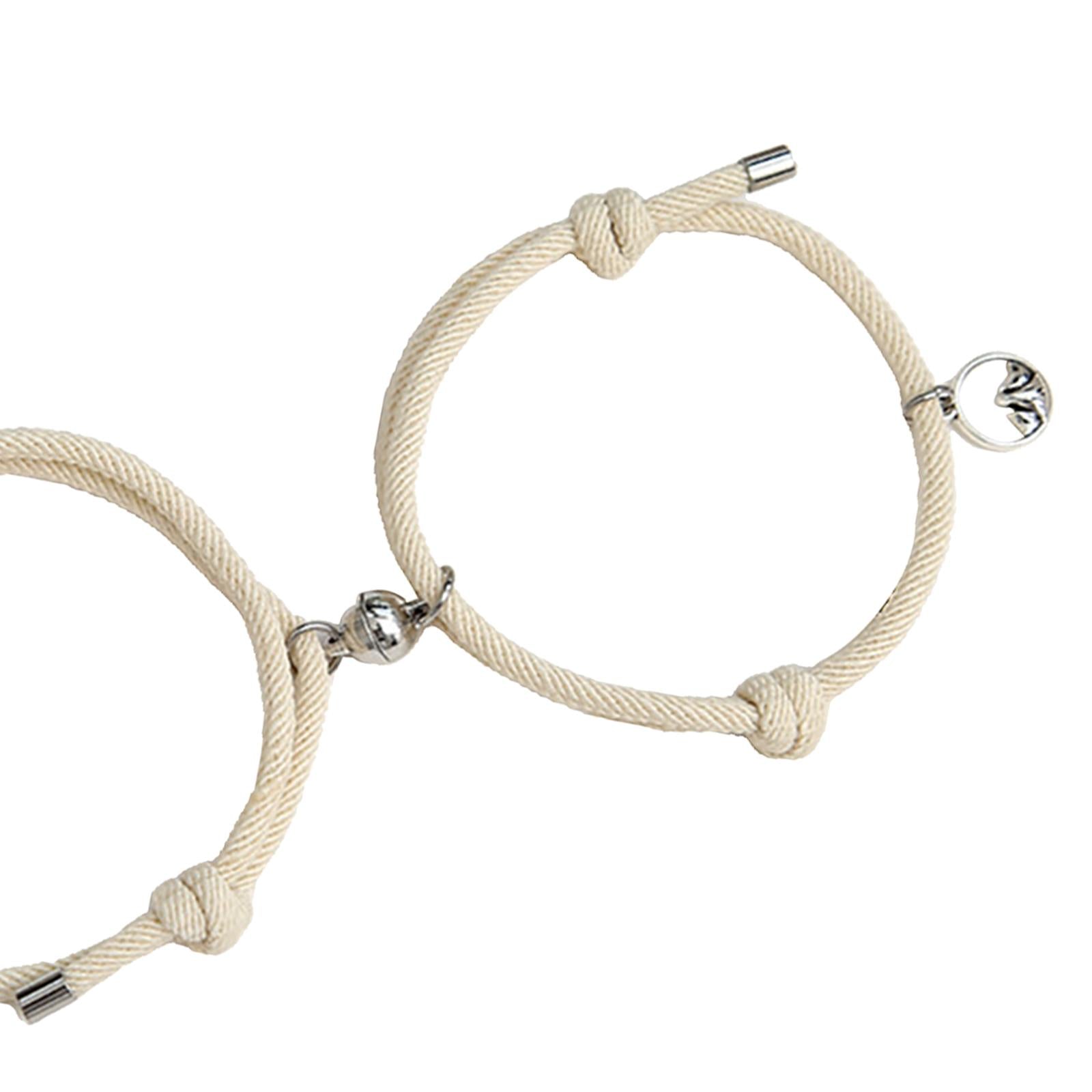 Lovers Matching Bracelet Braided Magnetic Distance Bracelet Beige