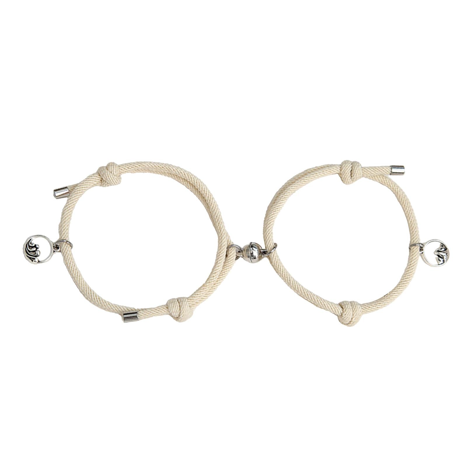 Lovers Matching Bracelet Braided Magnetic Distance Bracelet Beige