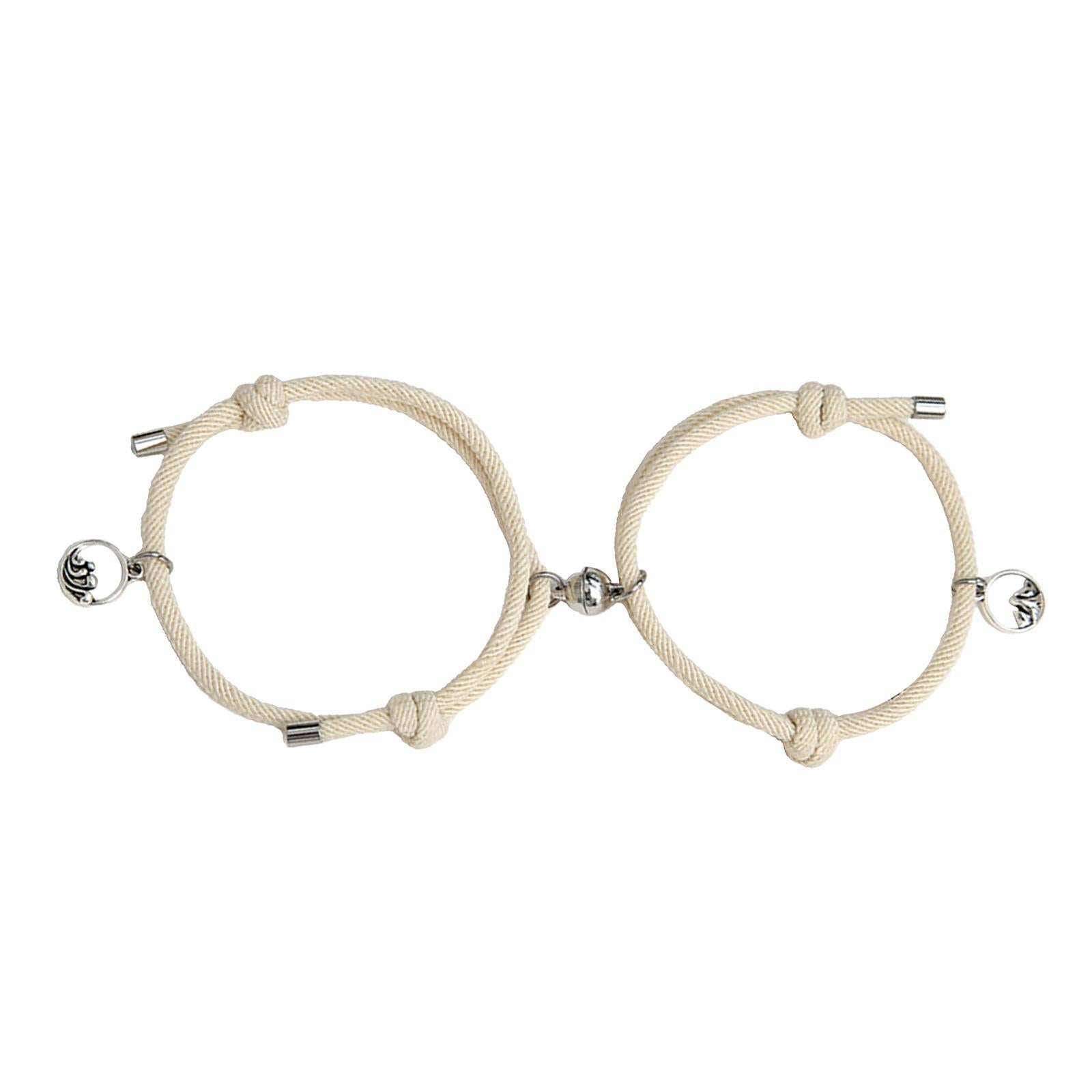 Lovers Matching Bracelet Braided Magnetic Distance Bracelet Beige