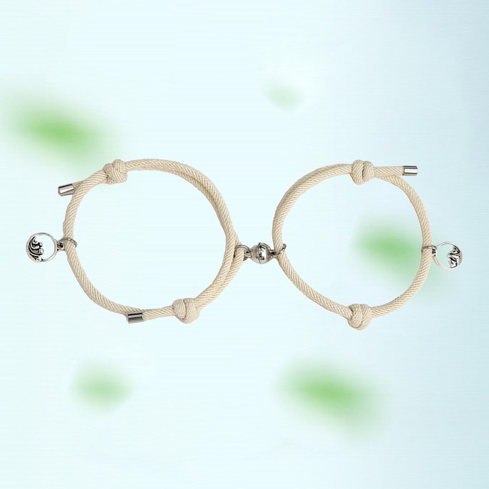 Lovers Matching Bracelet Braided Magnetic Distance Bracelet Beige
