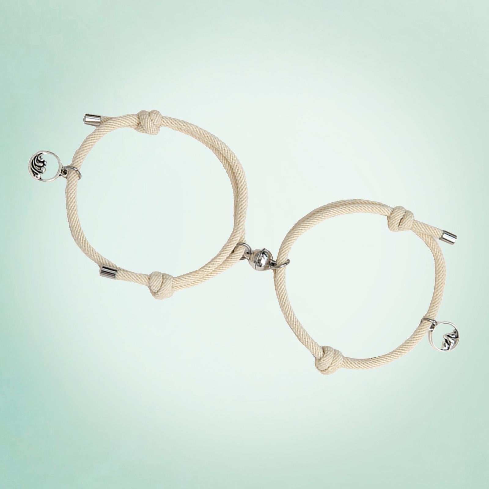 Lovers Matching Bracelet Braided Magnetic Distance Bracelet Beige