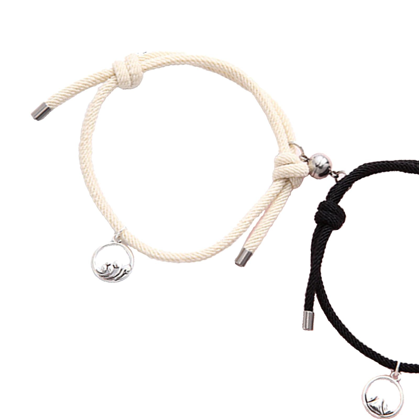 Lovers Matching Bracelet Braided Magnetic Distance Bracelet Black Beige