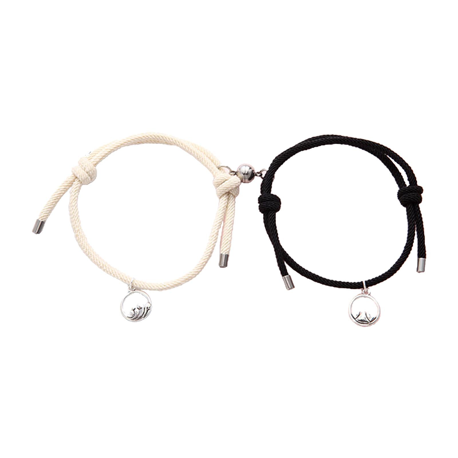 Lovers Matching Bracelet Braided Magnetic Distance Bracelet Black Beige