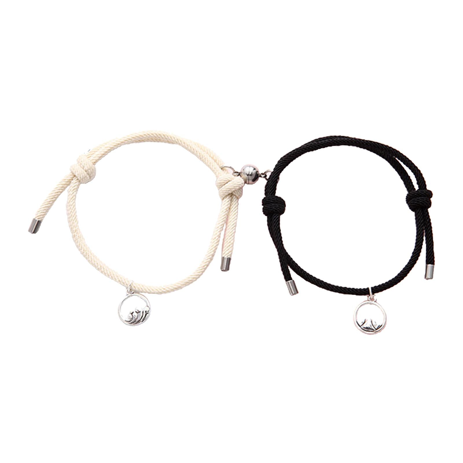 Lovers Matching Bracelet Braided Magnetic Distance Bracelet Black Beige