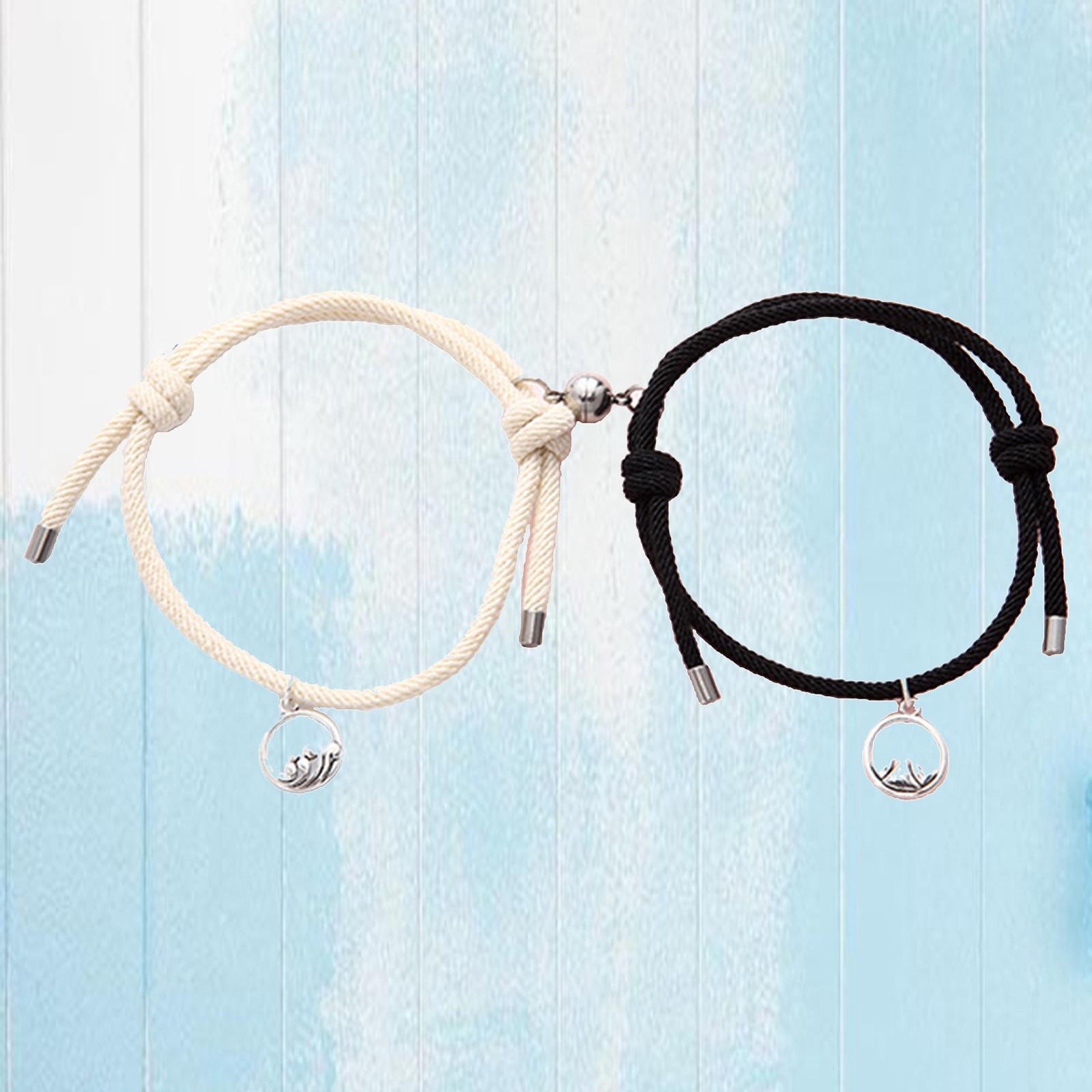 Lovers Matching Bracelet Braided Magnetic Distance Bracelet Black Beige