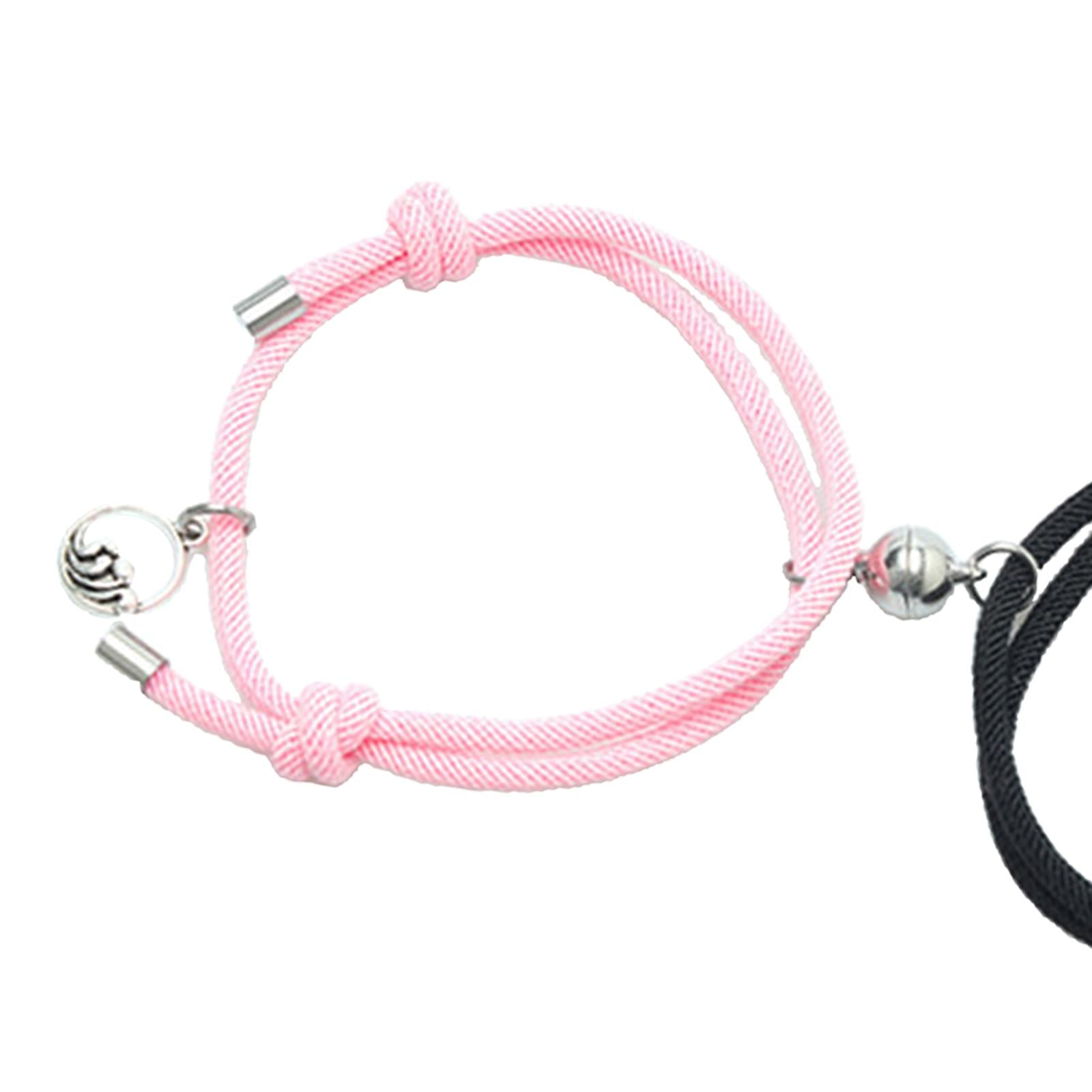 Lovers Matching Bracelet Braided Magnetic Distance Bracelet Black Pink