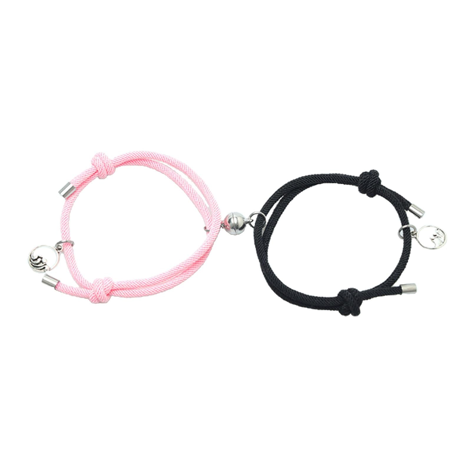 Lovers Matching Bracelet Braided Magnetic Distance Bracelet Black Pink