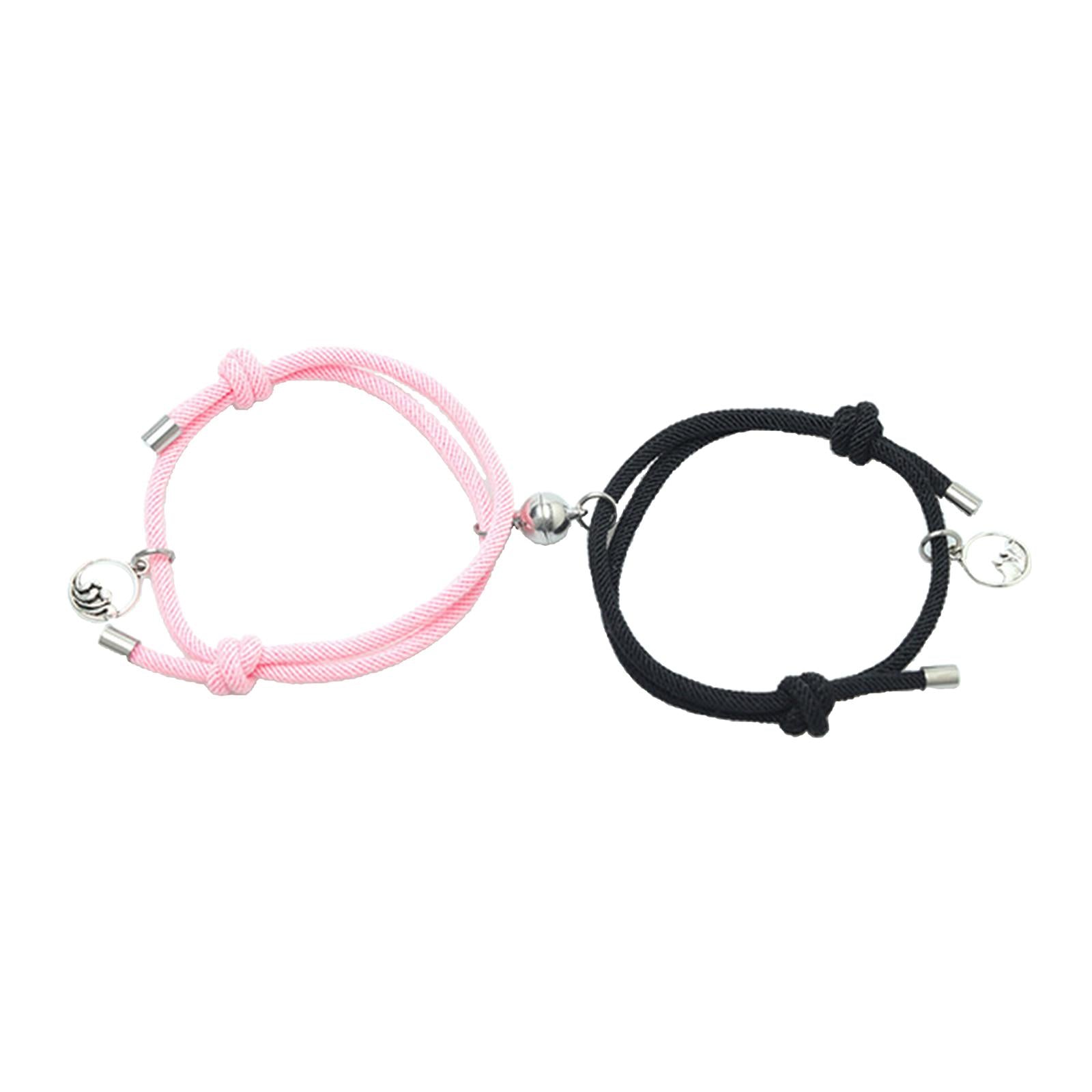 Lovers Matching Bracelet Braided Magnetic Distance Bracelet Black Pink