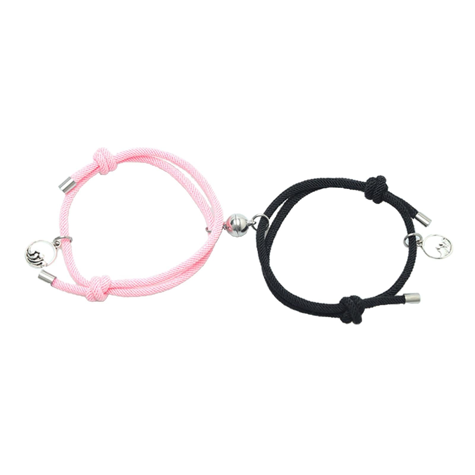 Lovers Matching Bracelet Braided Magnetic Distance Bracelet Black Pink