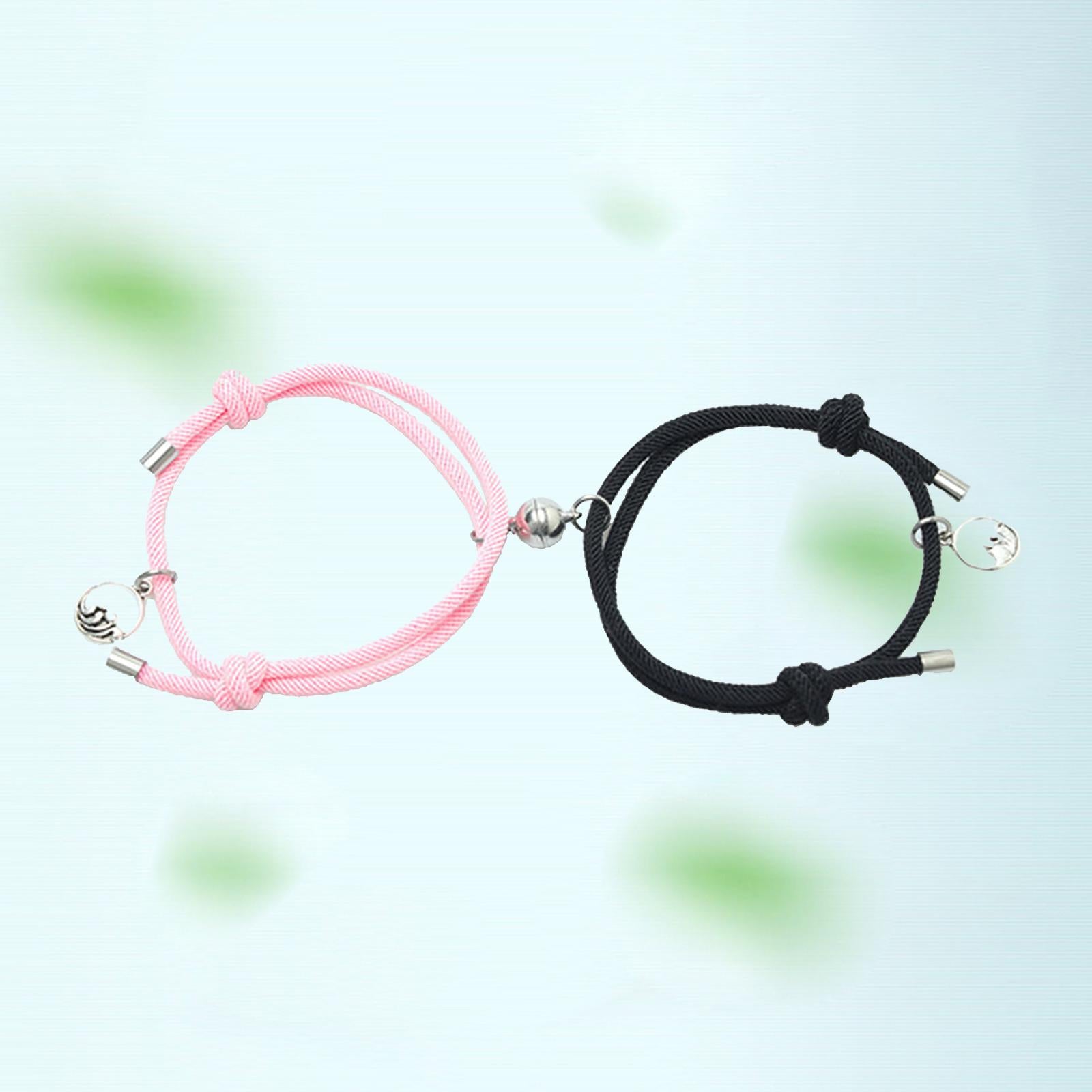 Lovers Matching Bracelet Braided Magnetic Distance Bracelet Black Pink