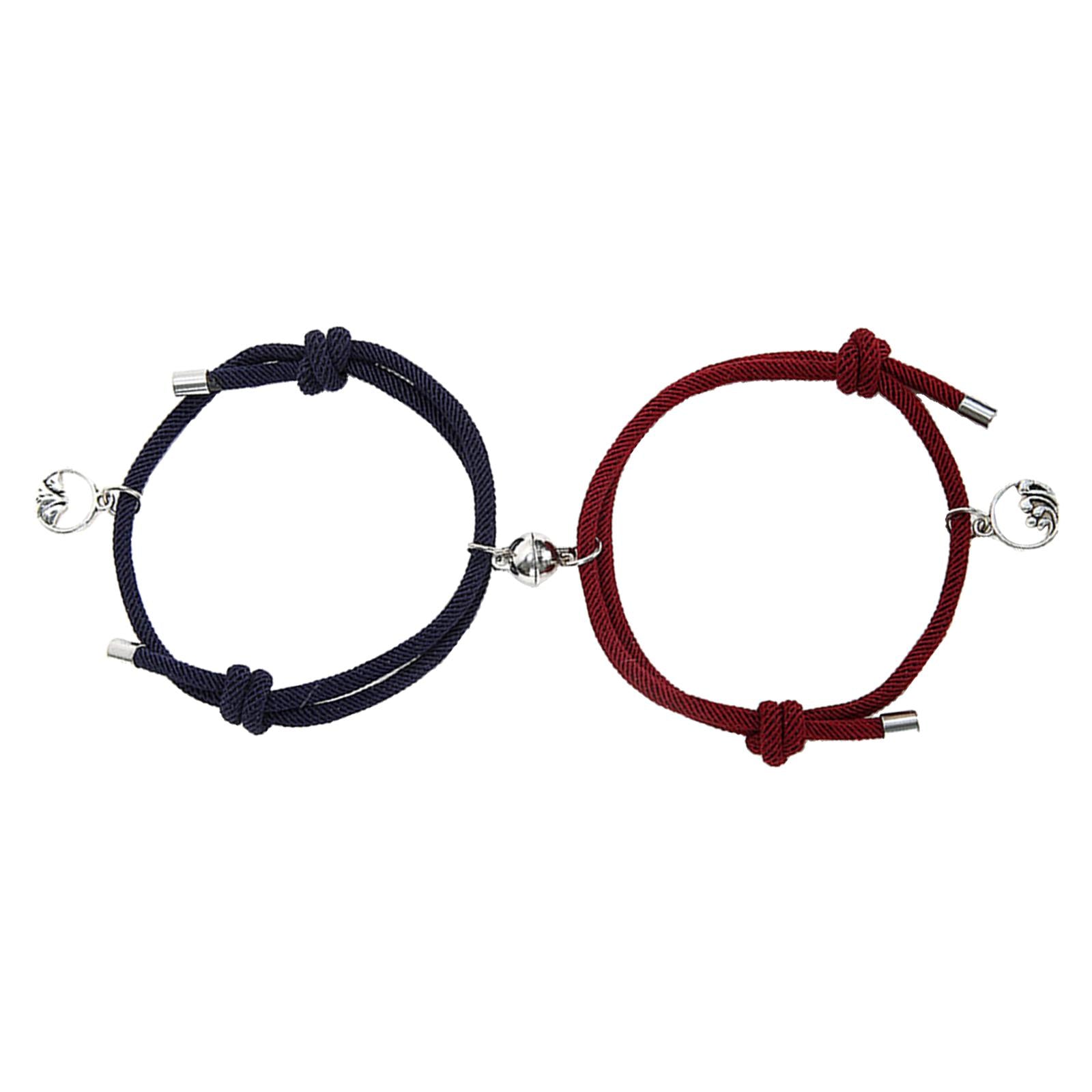 Lovers Matching Bracelet Braided Magnetic Distance Bracelet Dark Green Red