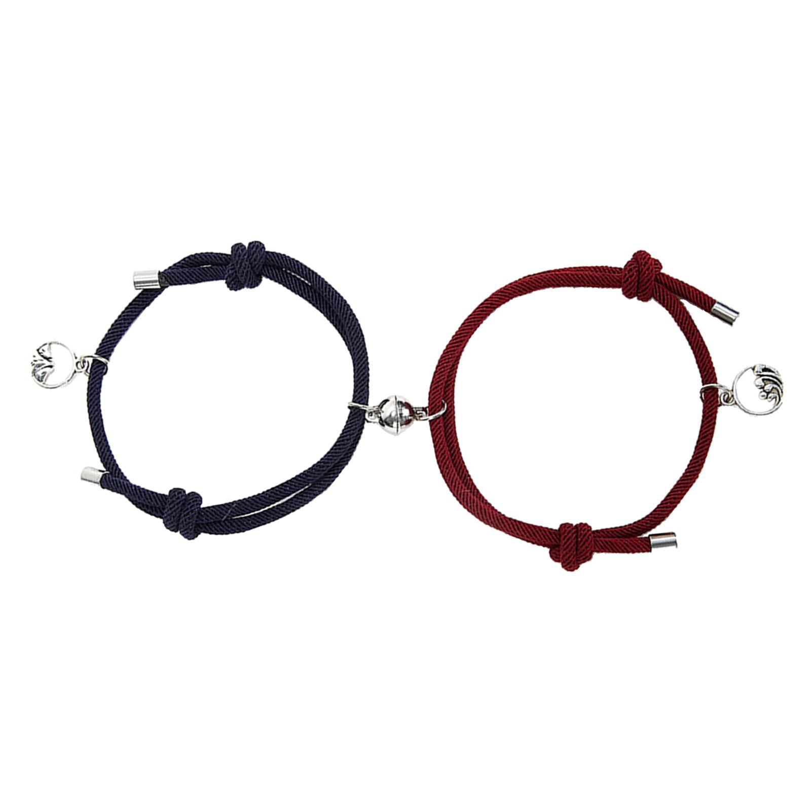 Lovers Matching Bracelet Braided Magnetic Distance Bracelet Dark Green Red