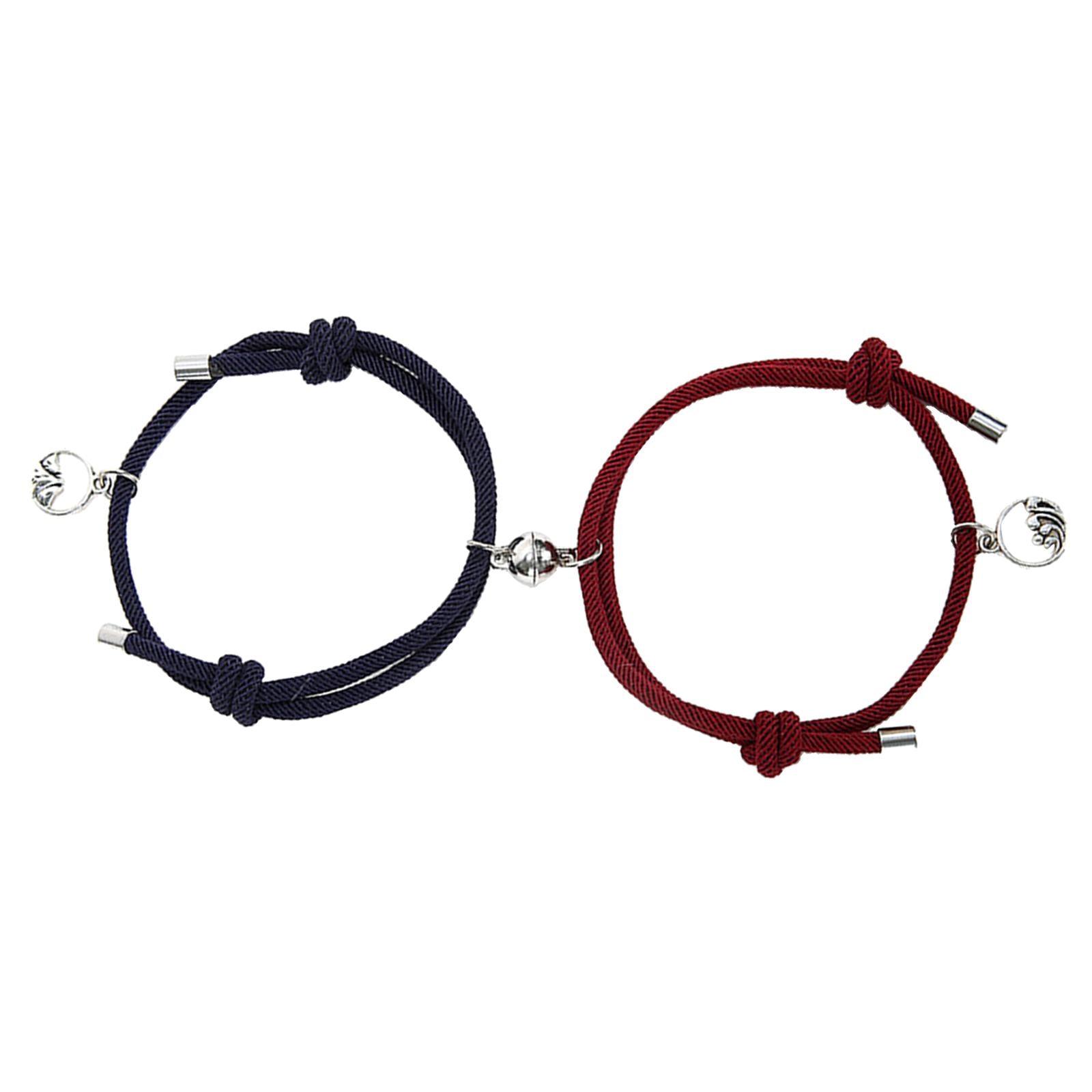 Lovers Matching Bracelet Braided Magnetic Distance Bracelet Dark Green Red