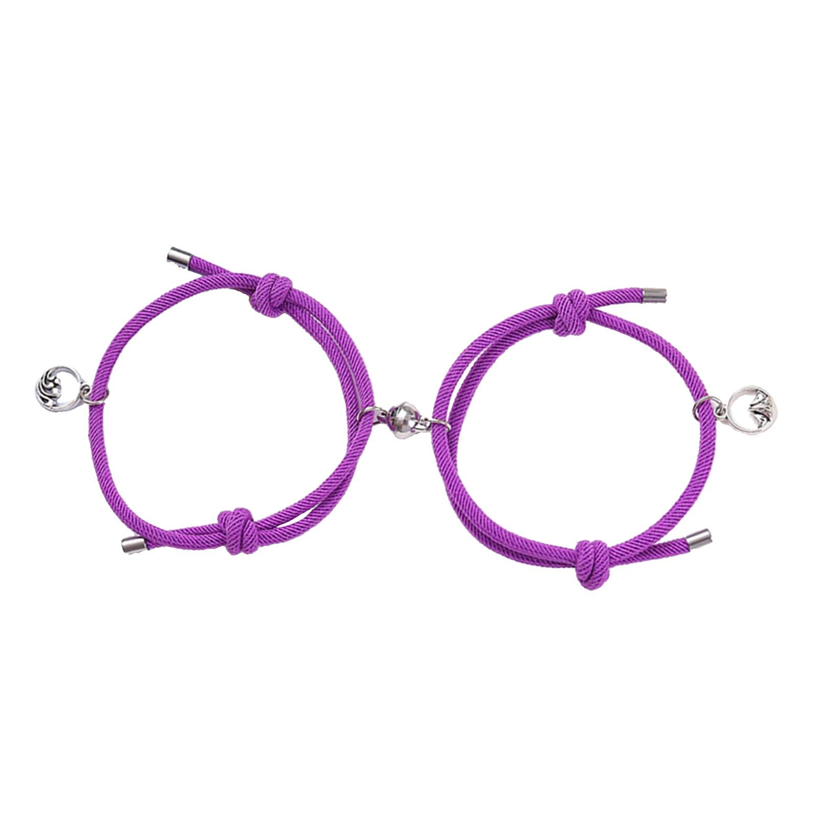 Lovers Matching Bracelet Braided Magnetic Distance Bracelet Purple