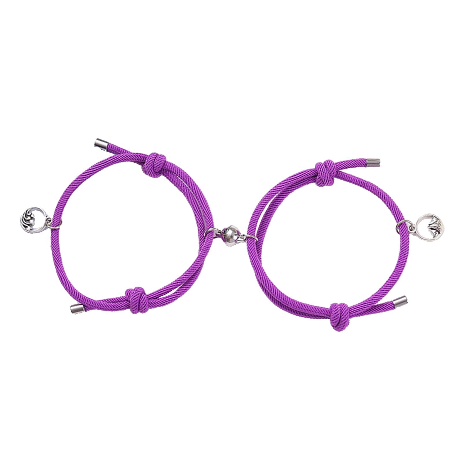 Lovers Matching Bracelet Braided Magnetic Distance Bracelet Purple