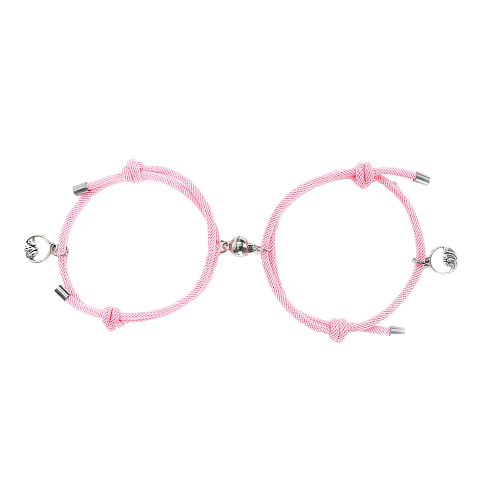 Lovers Matching Bracelet Braided Magnetic Distance Bracelet Pink