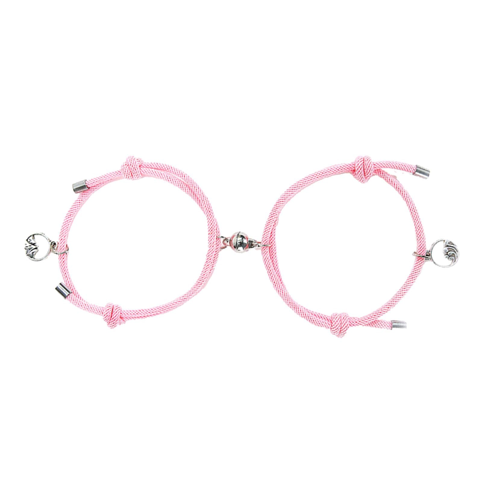 Lovers Matching Bracelet Braided Magnetic Distance Bracelet Pink