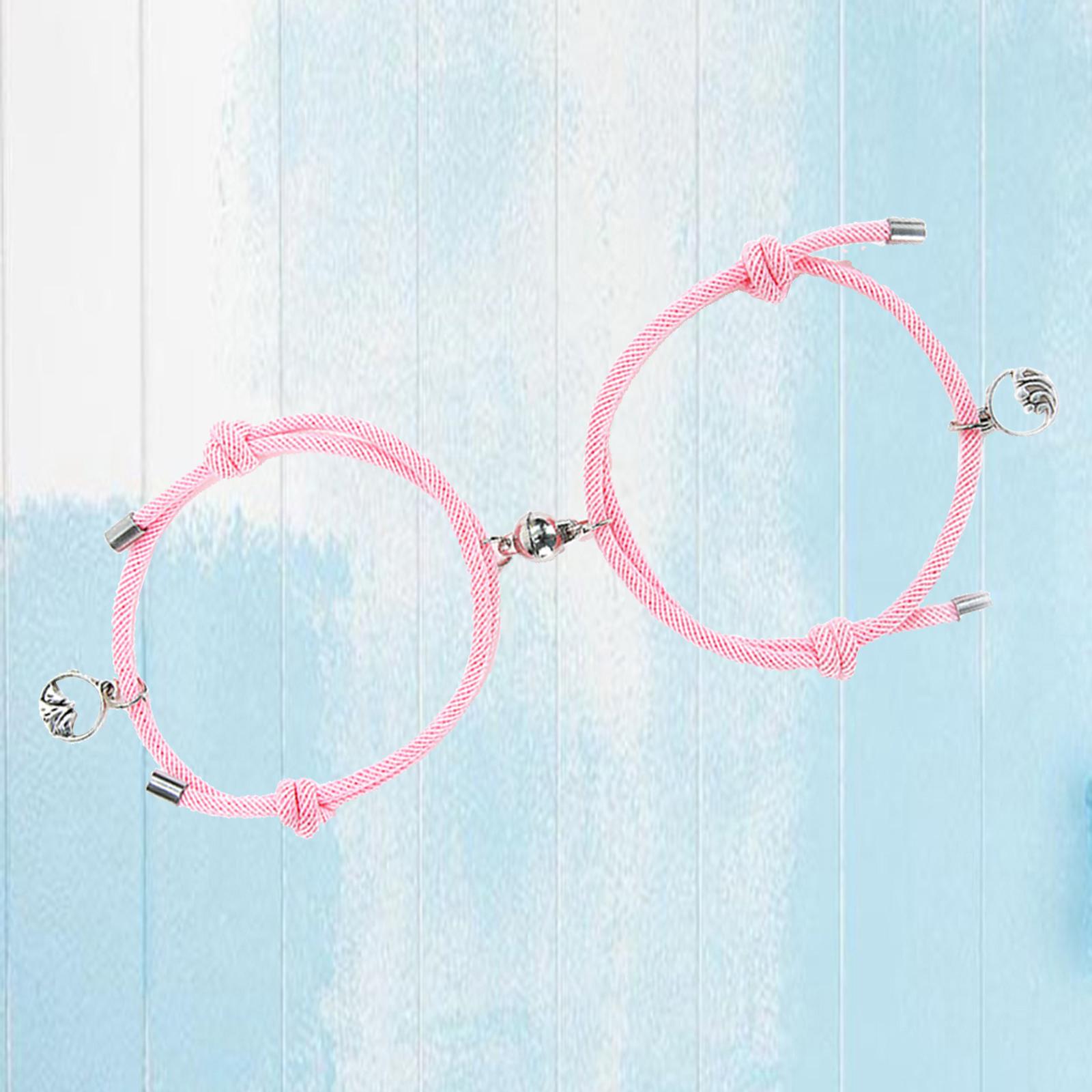 Lovers Matching Bracelet Braided Magnetic Distance Bracelet Pink