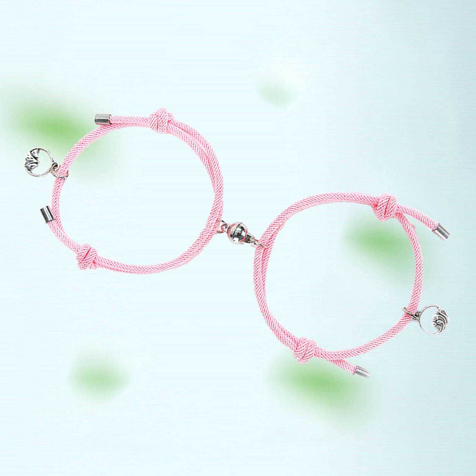 Lovers Matching Bracelet Braided Magnetic Distance Bracelet Pink