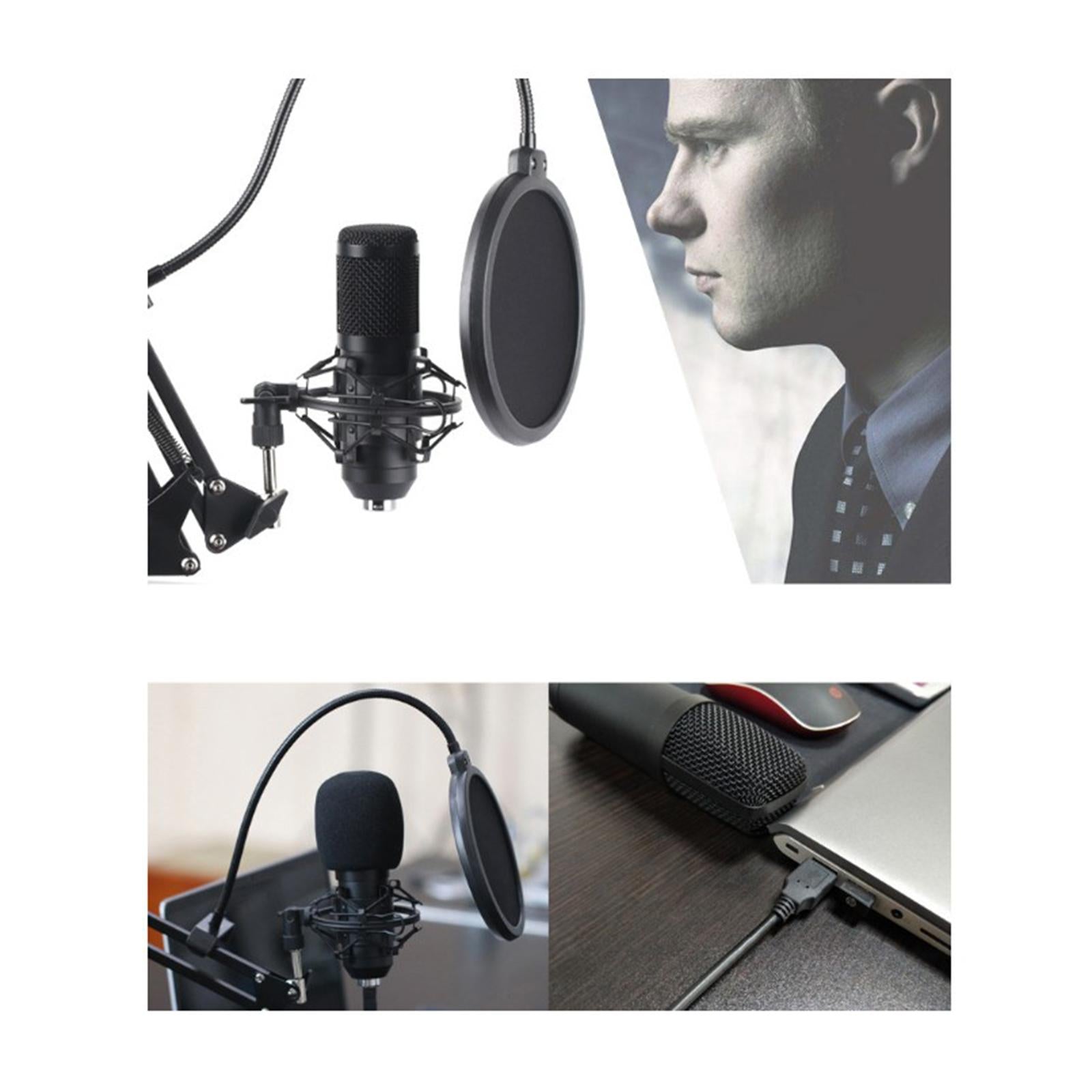 USB Condenser Microphone Kit w/Shock Mount Pop Filter Kit Black BM800