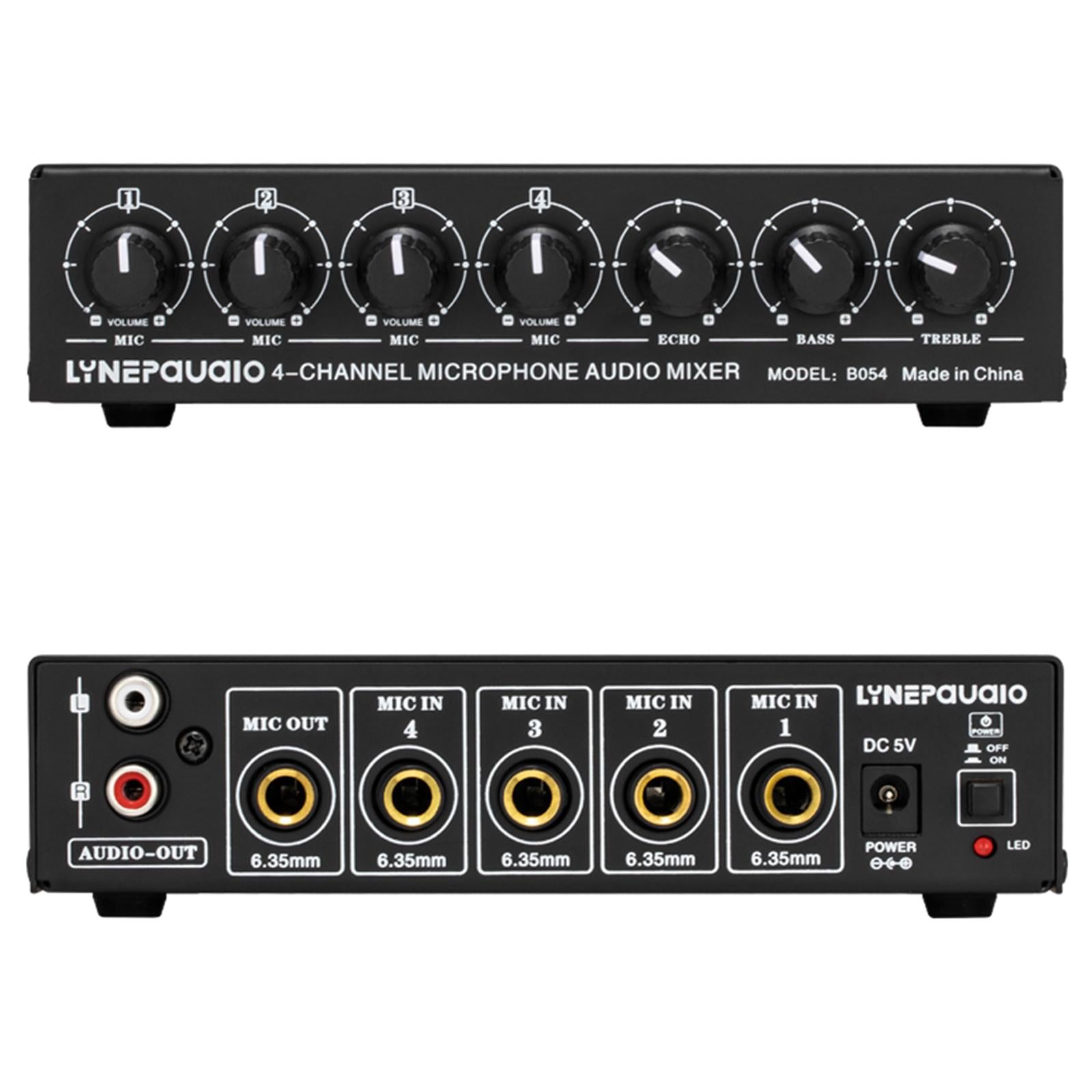 4 Way Microphone Audio Mixer Stereo for Small Club 165x82x38mm