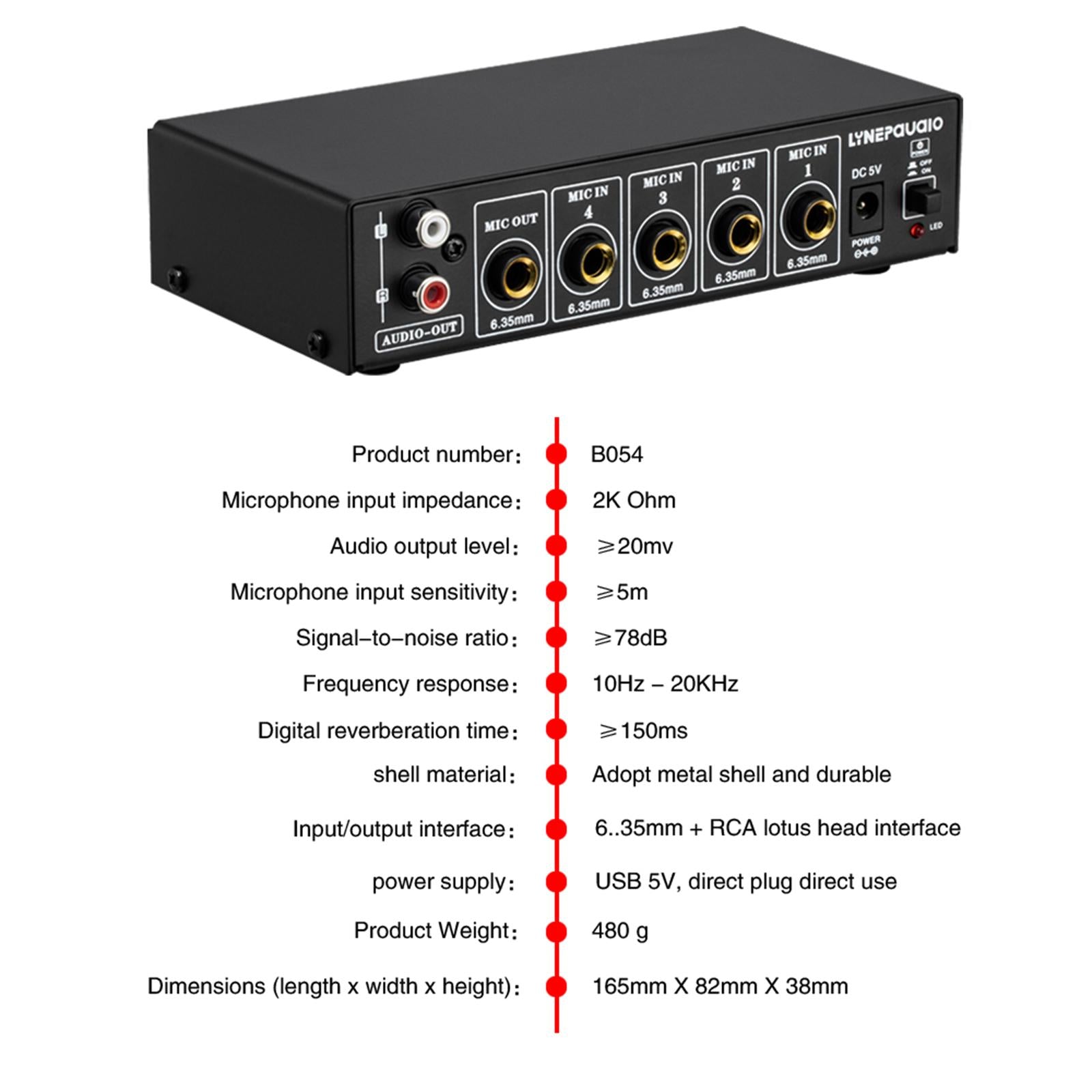 4 Way Microphone Audio Mixer Stereo for Small Club 165x82x38mm