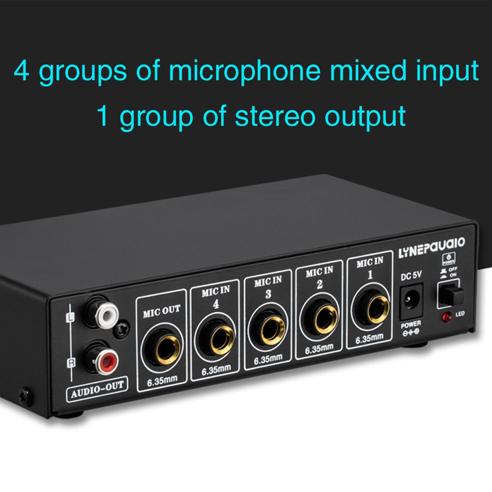 4 Way Microphone Audio Mixer Stereo for Small Club 165x82x38mm