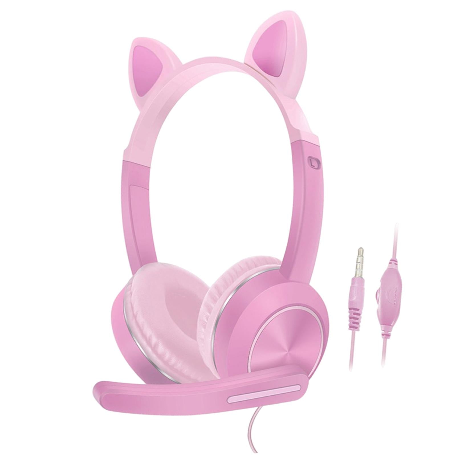 Wired Cat Ear Headset HiFi with Mic for Video Game Music PC Pink