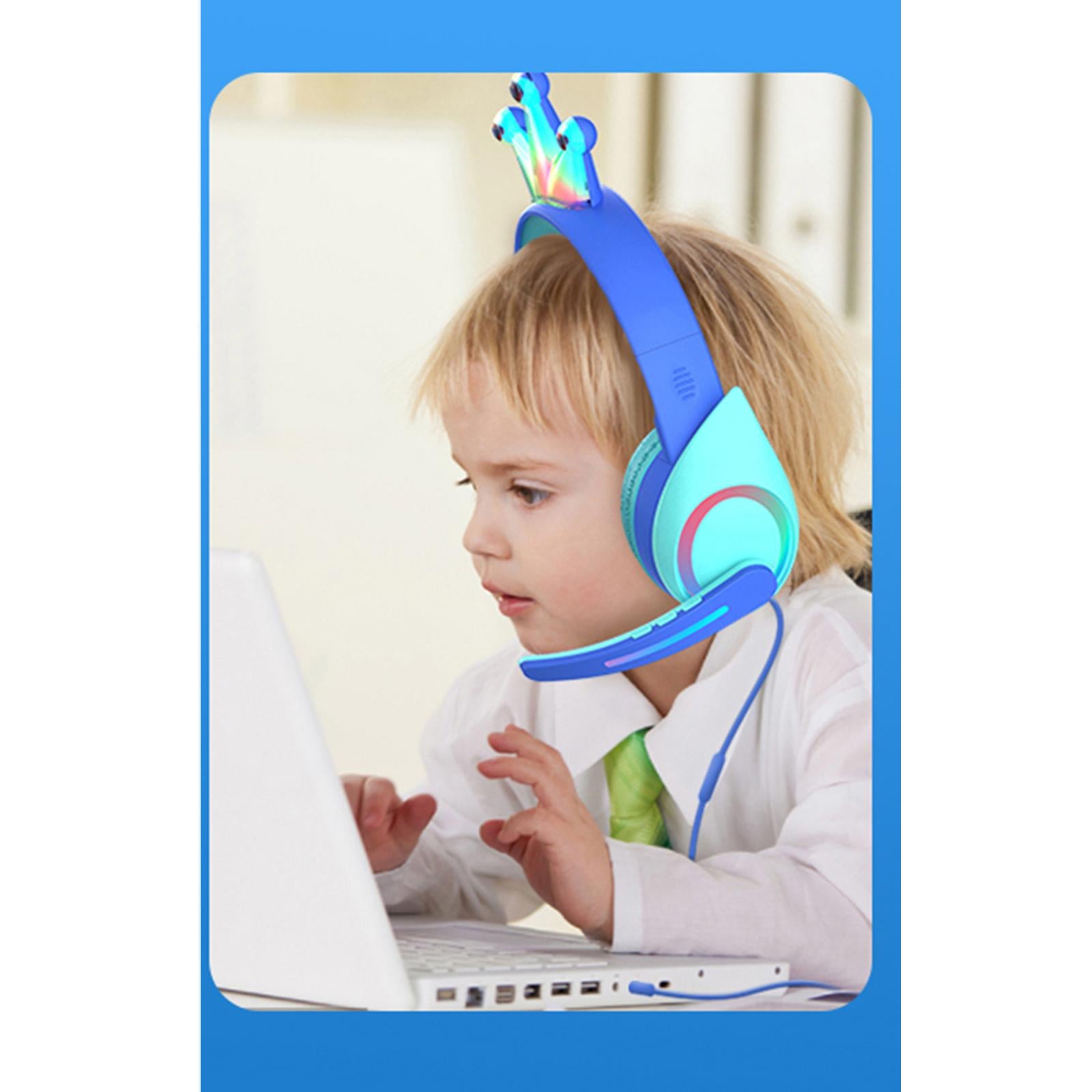 Compact Wired Crown Headset with Mic for Boys Girls Music Phones Pink