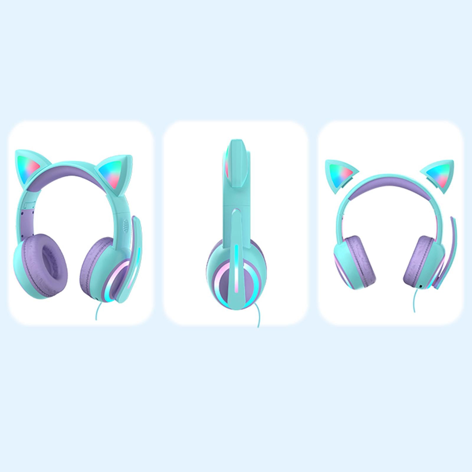 Kid LED Fashion Cute Cat Ear Headphones On-Ear Headsets with Mic Foldable Wired Pink