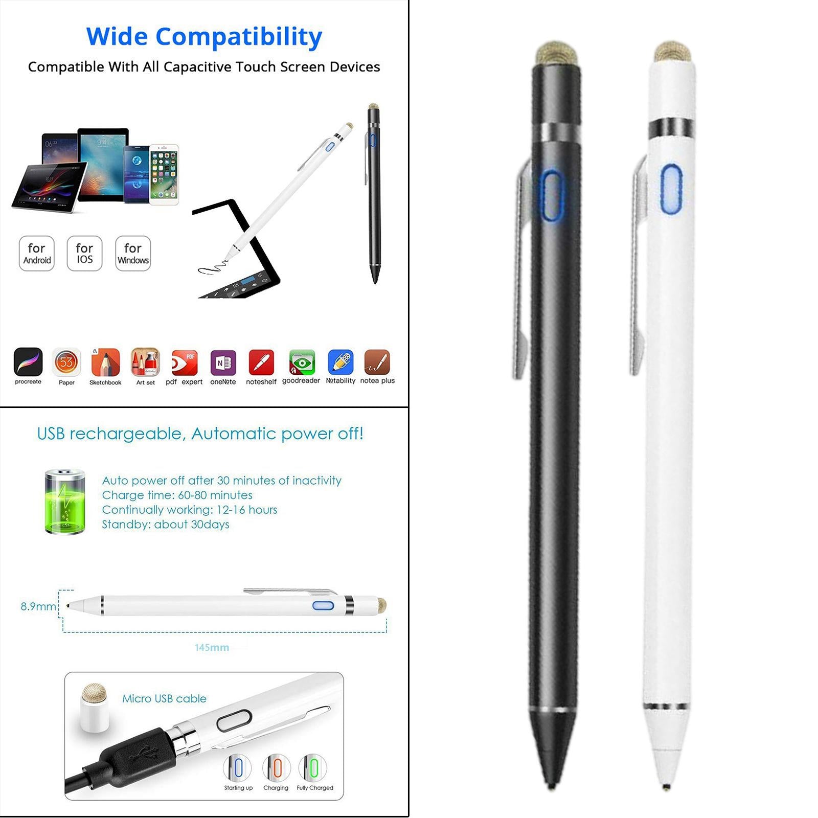 Slim Stylus Pen Digital Pencil for iPhone Touch Screens Tablets Black