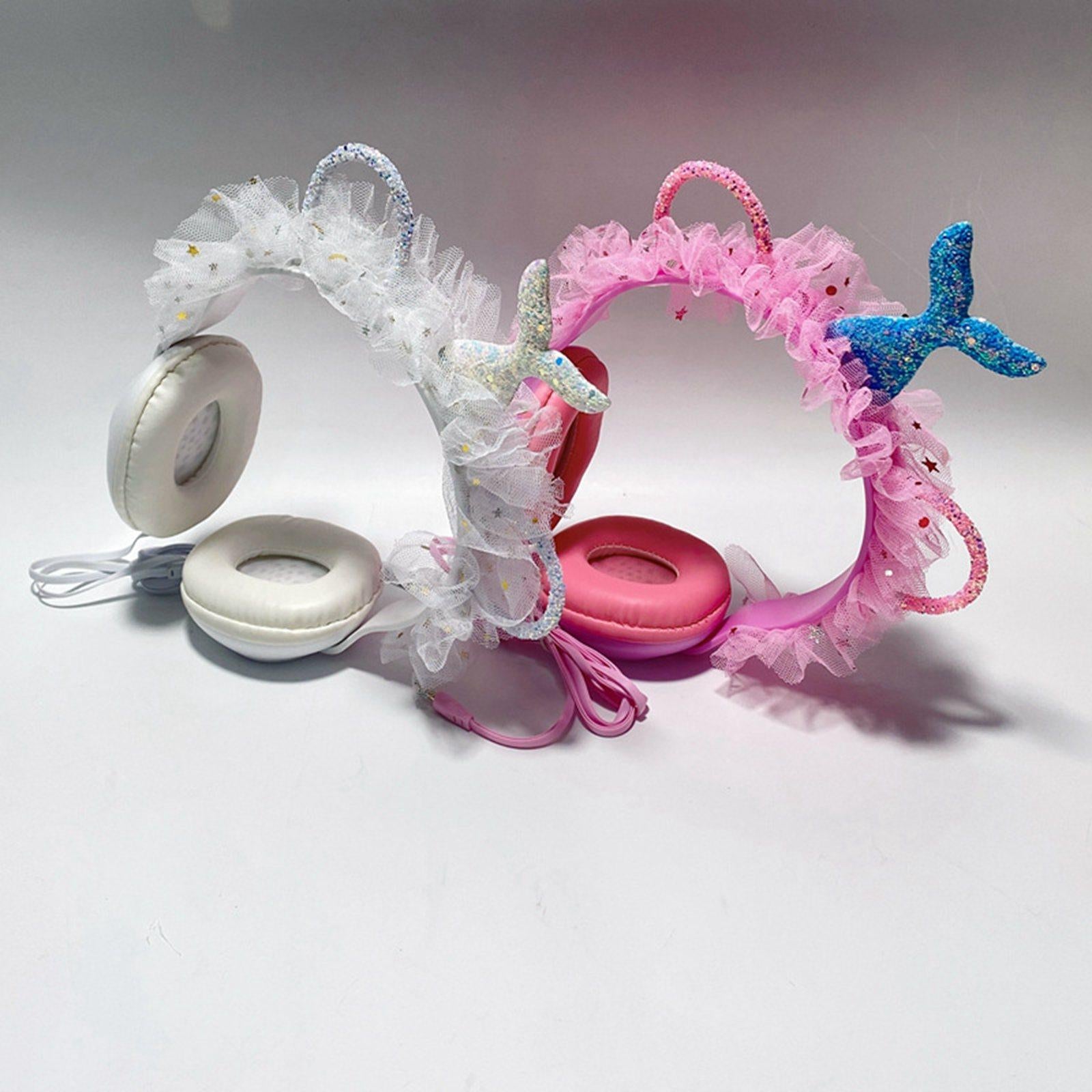 Wired Mermaid Headset HiFi with Mic for Gaming Mobile Phones Kid Adult Pink