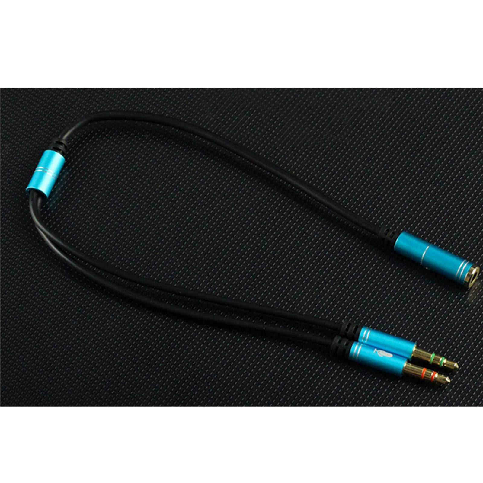 Splitter Audio Cable 0.3M Stereo Cables for Microphone PC Computer Blue