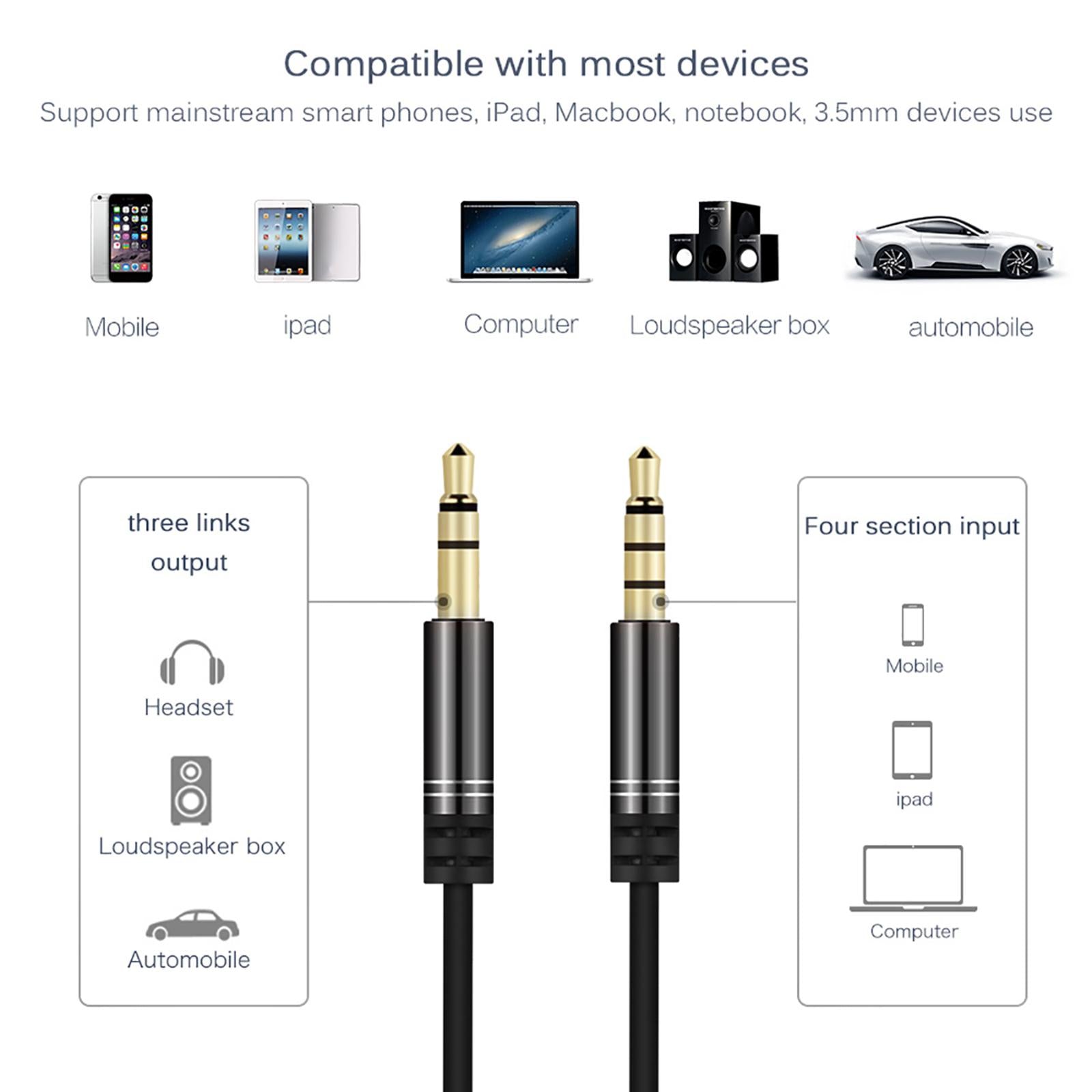 AUX Cable Headset Splitter Extender for Digital Product Black