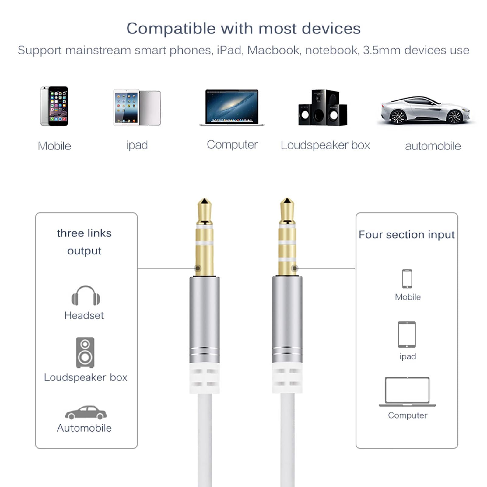 AUX Cable Headset Splitter Extender for Digital Product Silver Gray