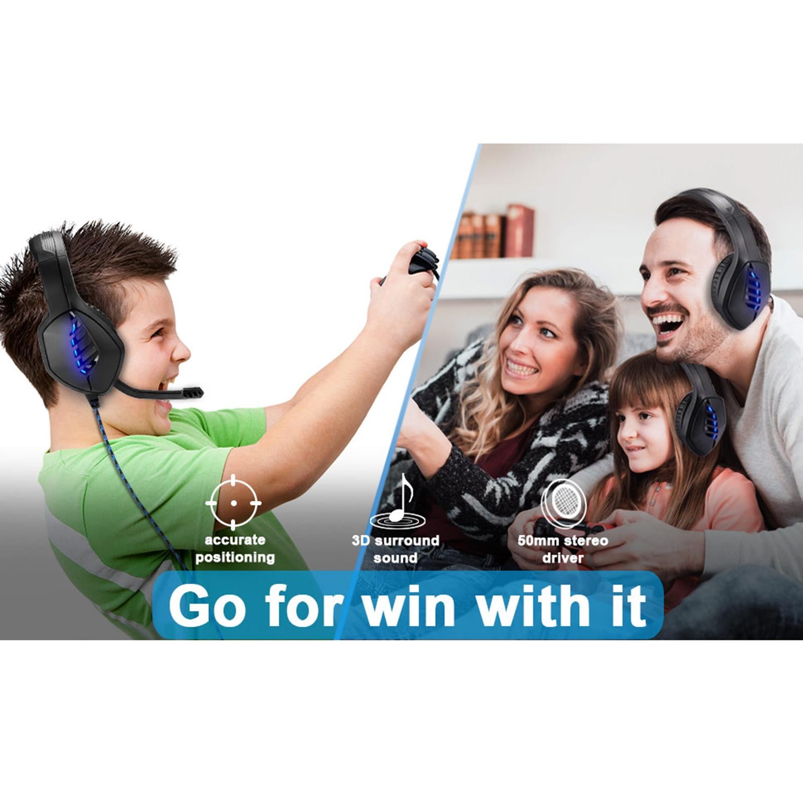 Gaming Headset Eating Chicken Luminous with Microphone for Smartphones Music Dark Blue