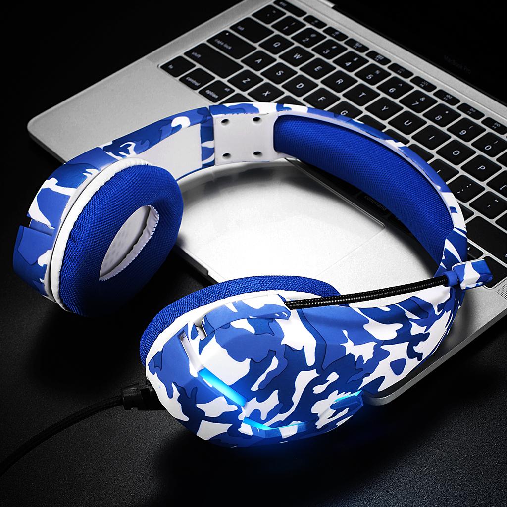 Gaming Headset Bass Eating Chicken Over-Ear Wired for Laptop Computer Music Camouflage Blue