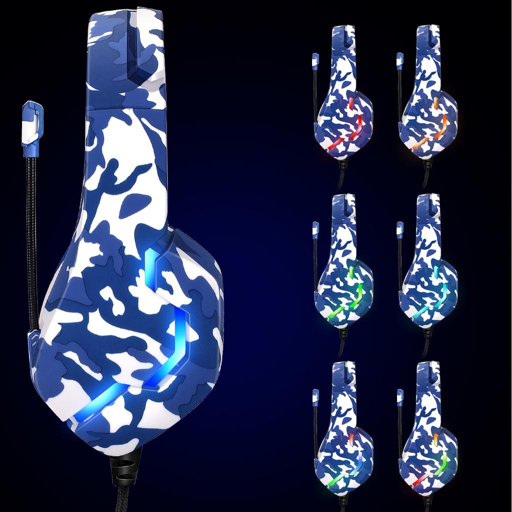 Gaming Headset Bass Eating Chicken Over-Ear Wired for Laptop Computer Music Camouflage Blue